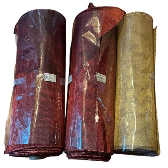 Gold & Red Metallic Wire Edge Ribbon Holiday Christmas Floral Gift Giving READ - Picture 5 of 8